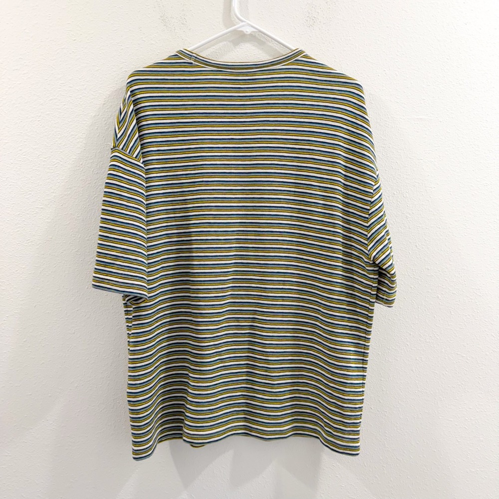 A.P.C. Rue Madame Paris Mens Bahia Cotton Knit T-Shirt Green Multi Retro Boho M - Picture 4 of 6